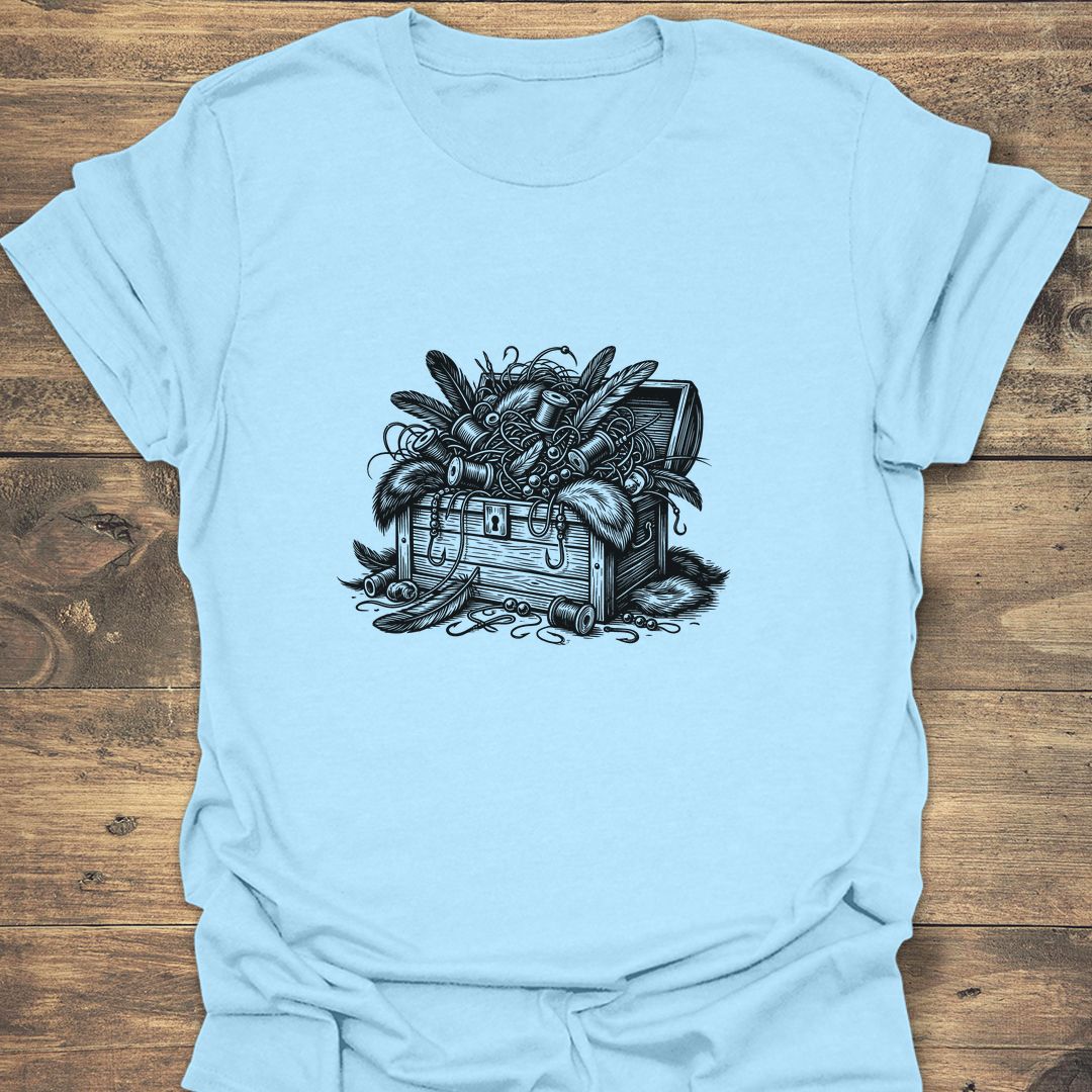 Fly Tying Treasure Chest - Light Blue t-shirt
