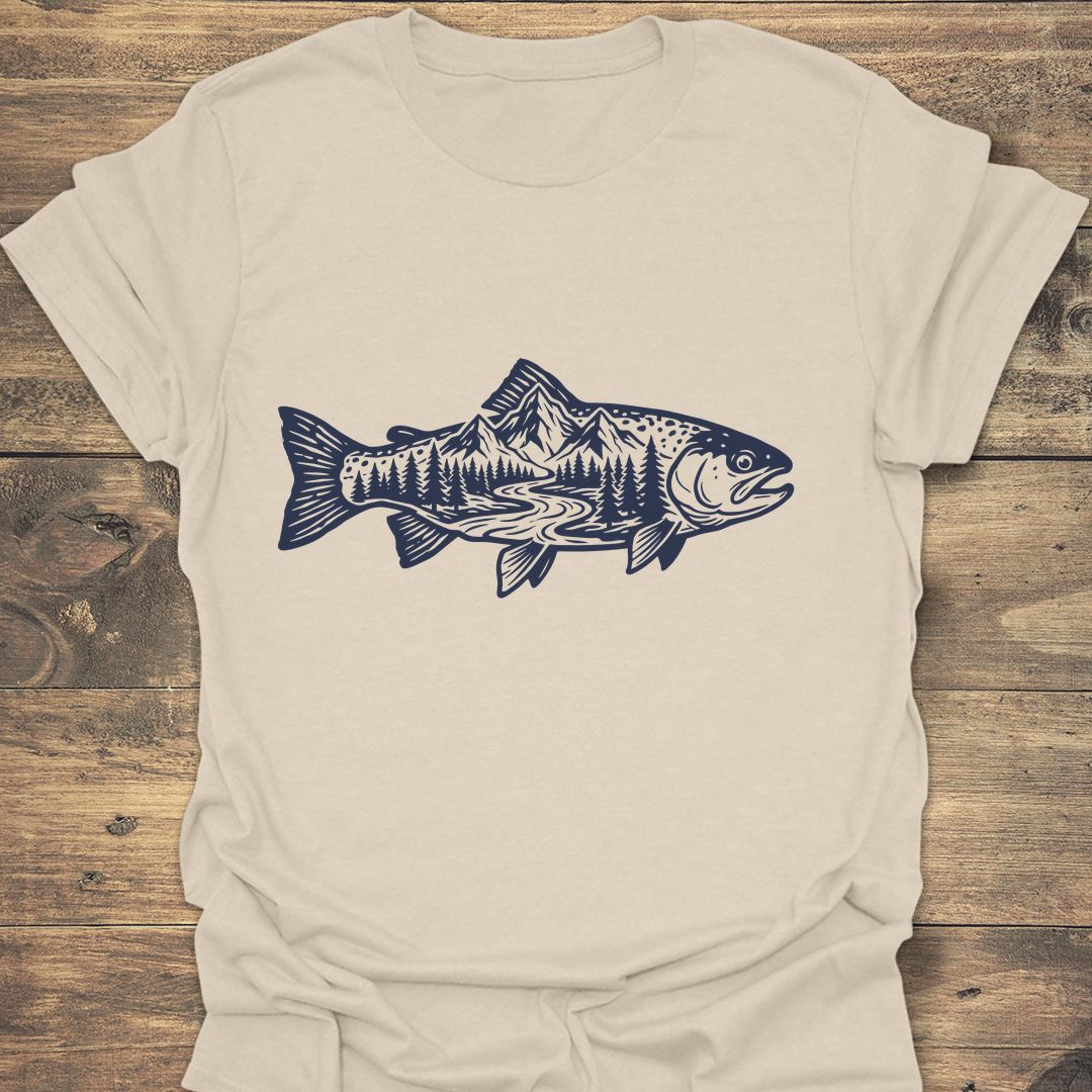 Trout River Mountain Scene - Natural t-shirt