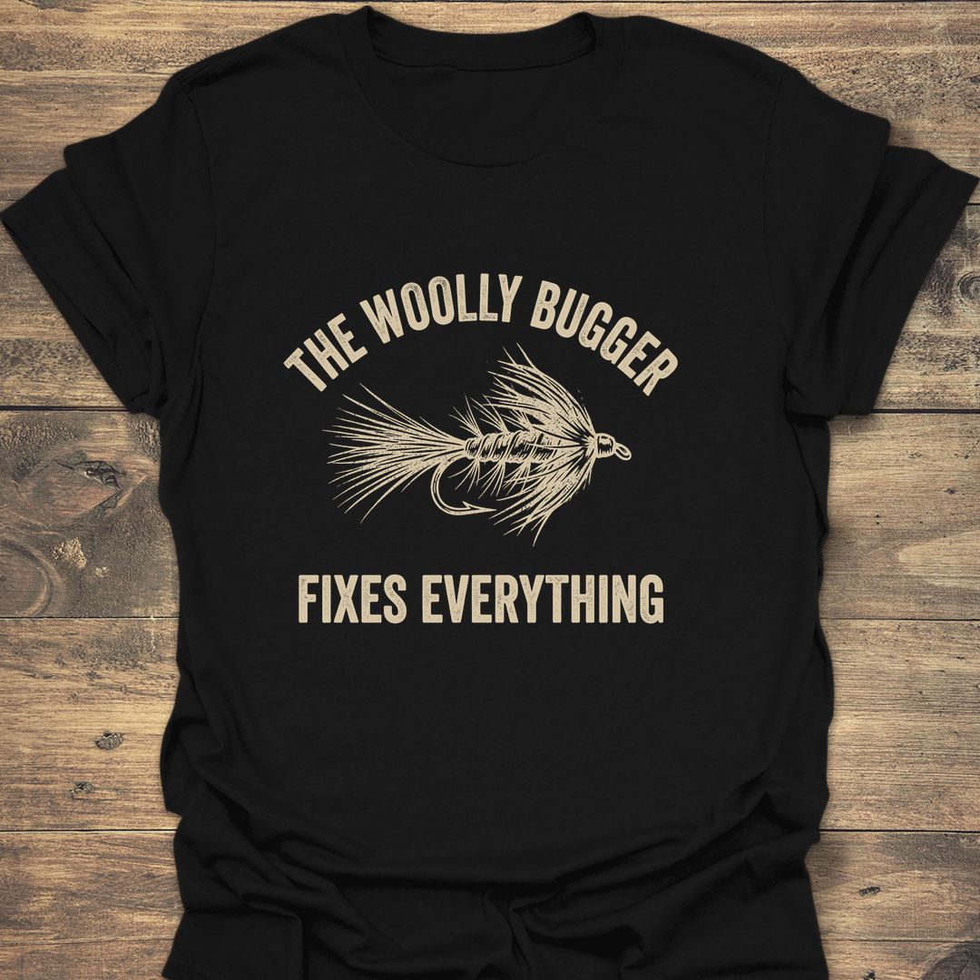 Woolly Bugger Fixes Everything - Black t-shirt
