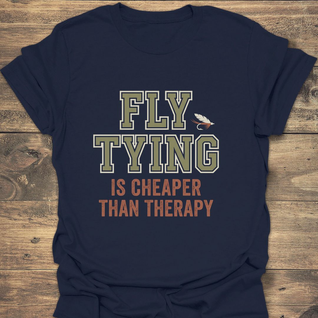 Fly Tying Cheaper Than Therapy - Navy t-shirt