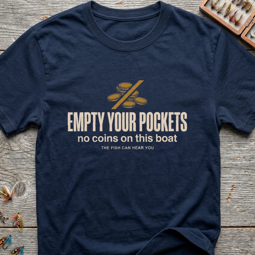 Empty Your Pockets No Coins - Navy t-shirt