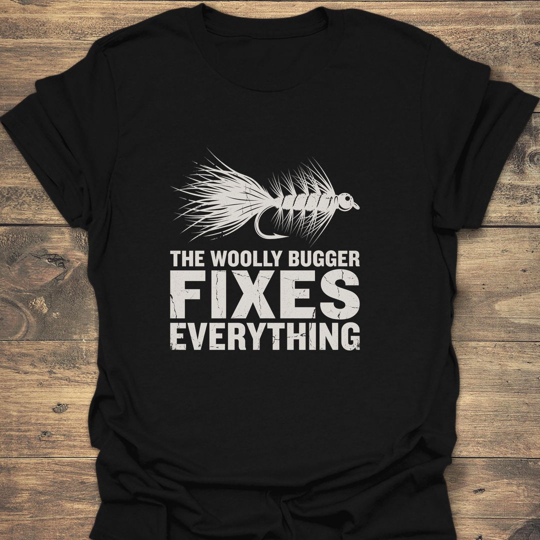 Woolly Bugger Fixes Everything - Black t-shirt
