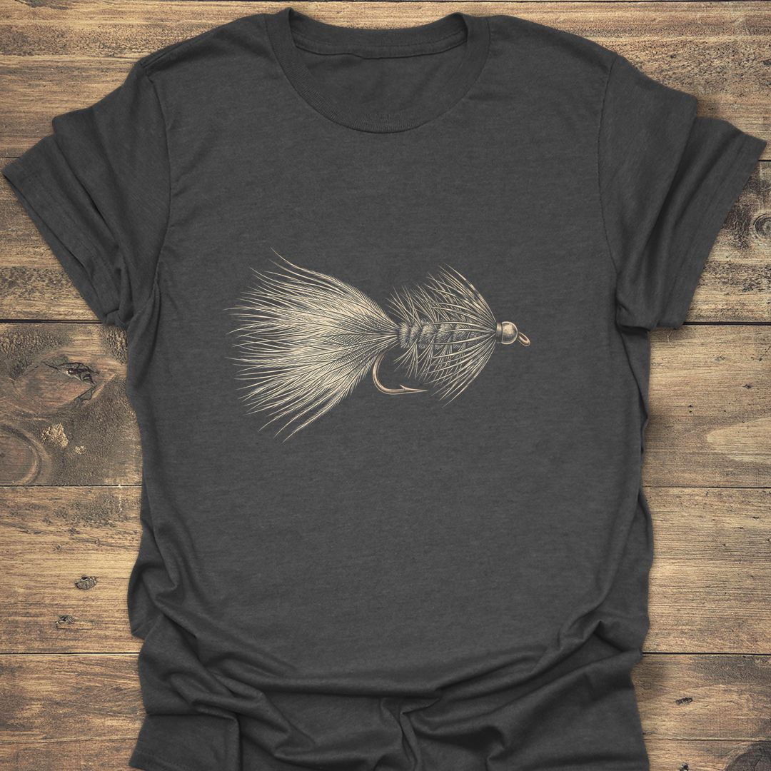 Woolly Bugger Streamer Fly Art - Dark Heather t-shirt