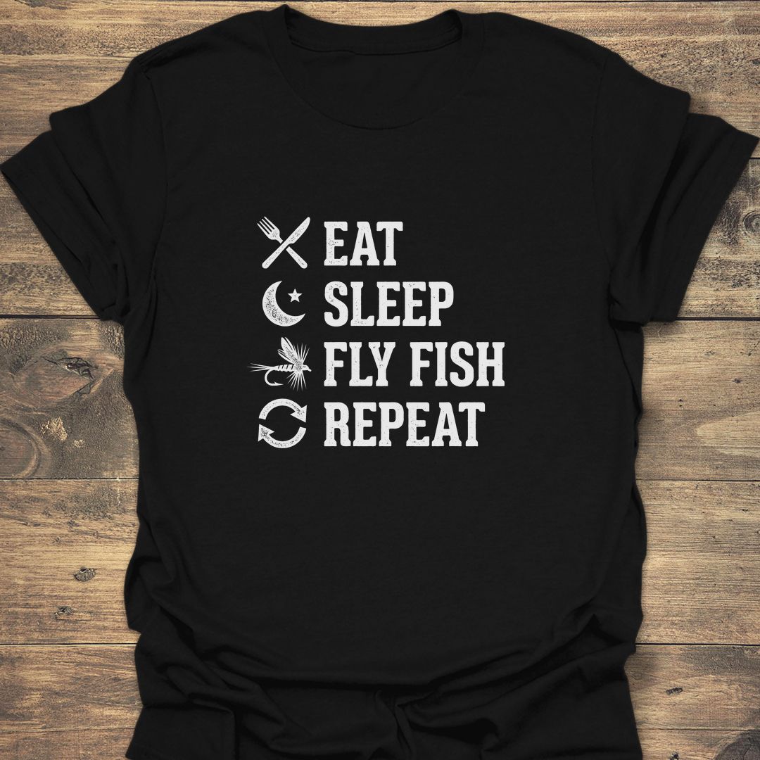 Eat Sleep Fly Fish Repeat - Black t-shirt