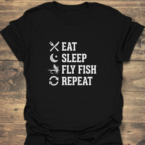 Eat Sleep Fly Fish Repeat - Black t-shirt