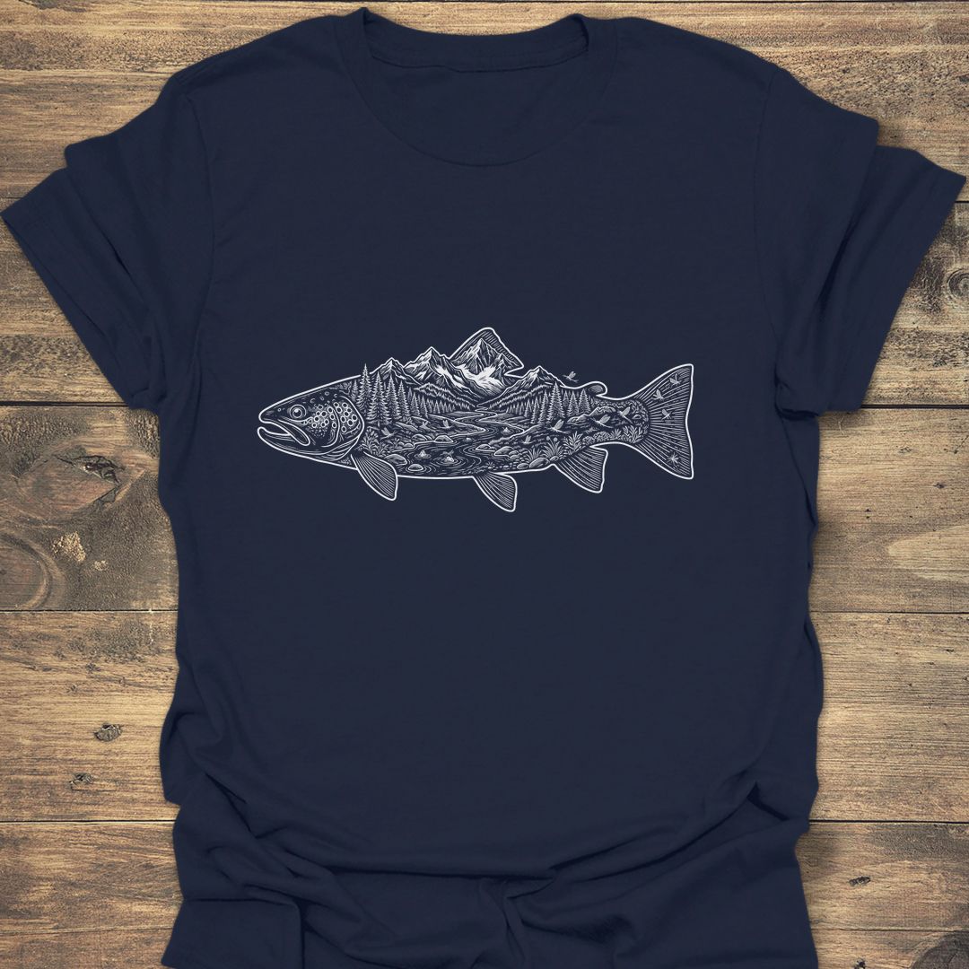 Trout River Valley Scene - Navy t-shirt