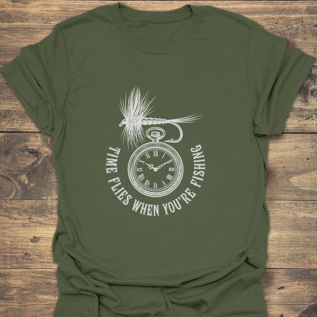 Time Flies When Fishing - Military Green t-shirt