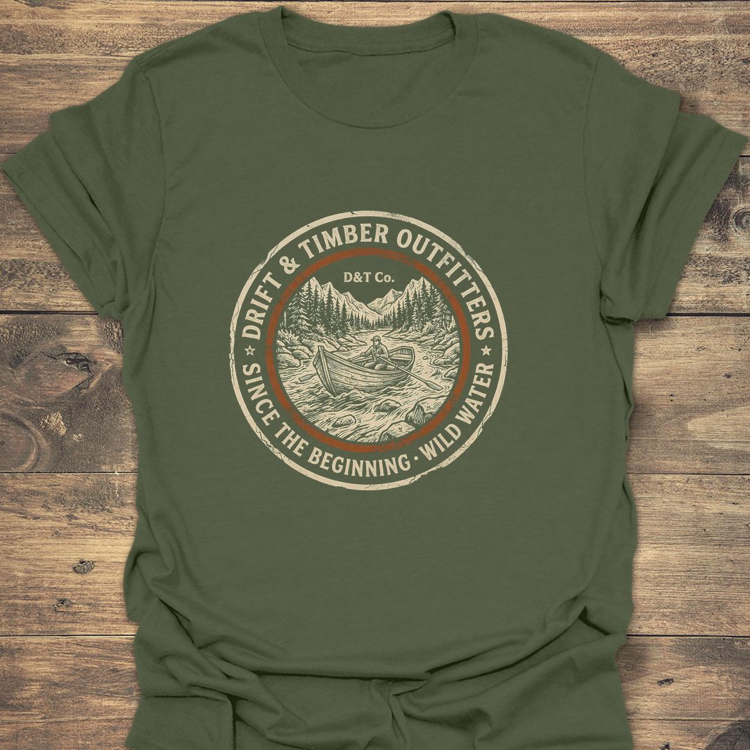 Drift Boat Wild Water Outfitters - Military Green t-shirt