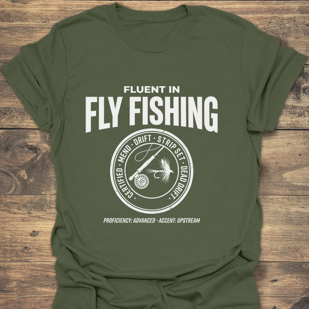 Fluent In Fly Fishing - Military Green t-shirt