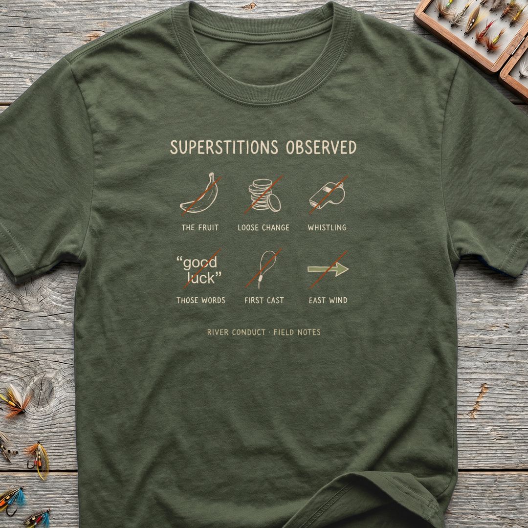 Superstitions Observed River Conduct - Military Green t-shirt