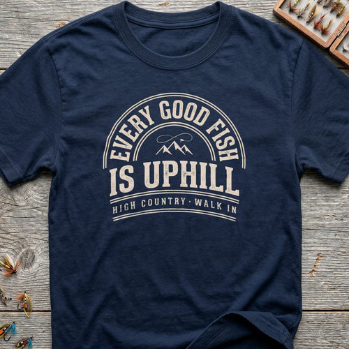 Every Good Fish Is Uphill - Navy t-shirt