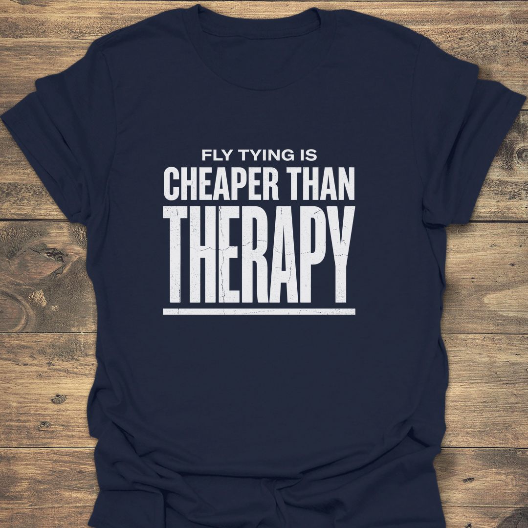 Fly Tying Is Cheaper Than - Navy t-shirt