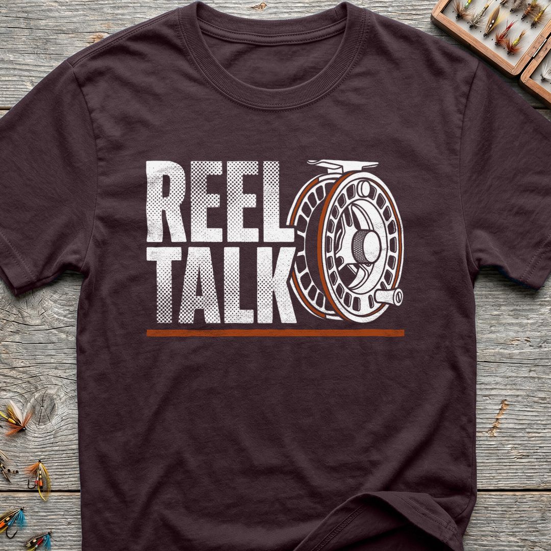 Reel Talk Fly Reel - Dark Chocolate t-shirt
