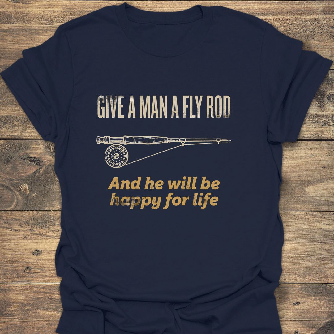 Give A Man A Fly Rod - Navy t-shirt