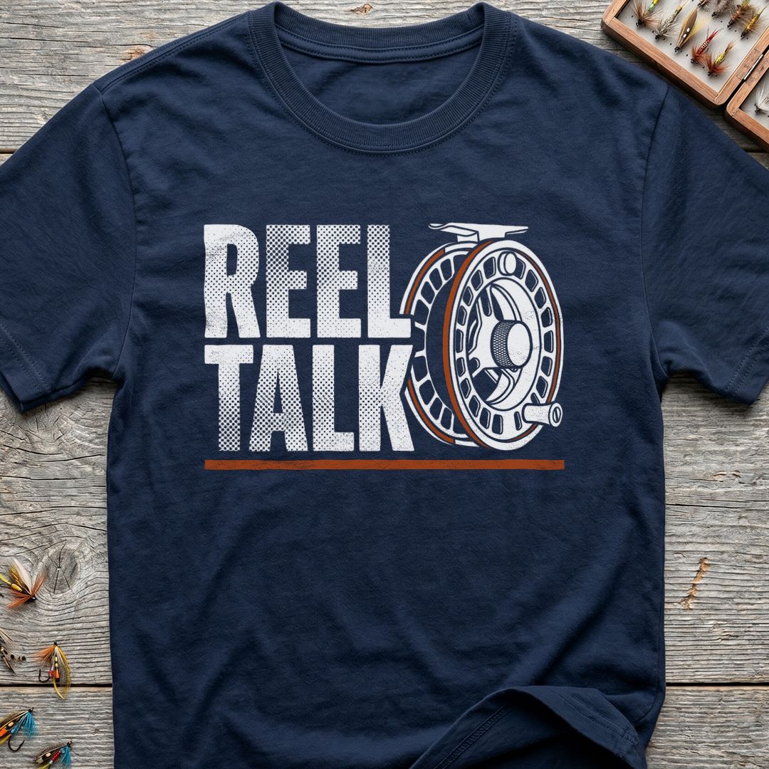 Reel Talk Fly Reel - Navy t-shirt