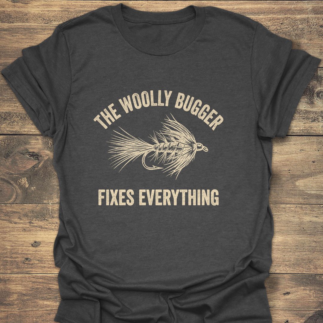 Woolly Bugger Fixes Everything - Dark Heather t-shirt