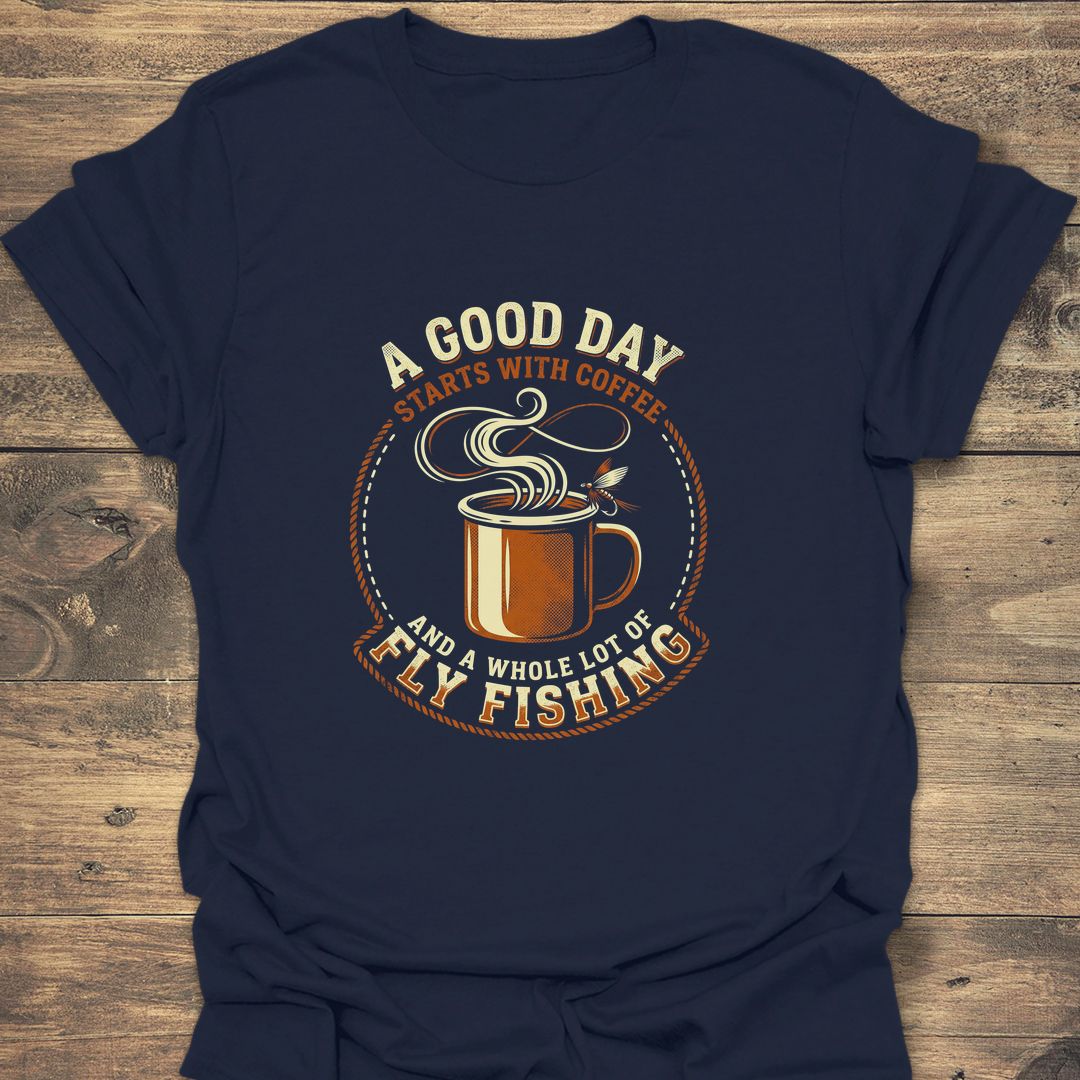Coffee And Fly Fishing - Navy t-shirt