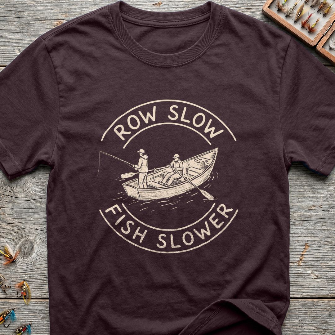 Row Slow Fish Slower - Dark Chocolate t-shirt