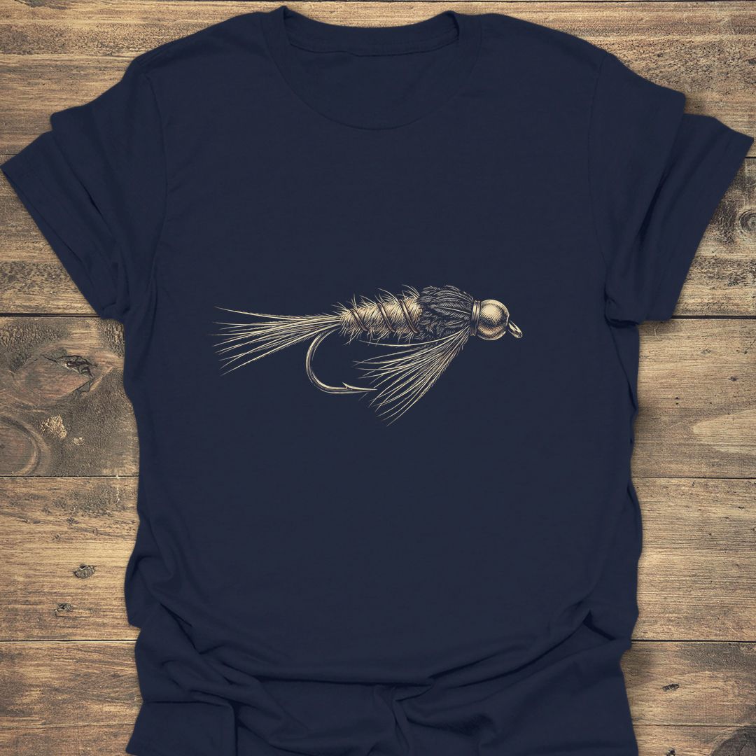 Bead Head Nymph Fly Art - Navy t-shirt