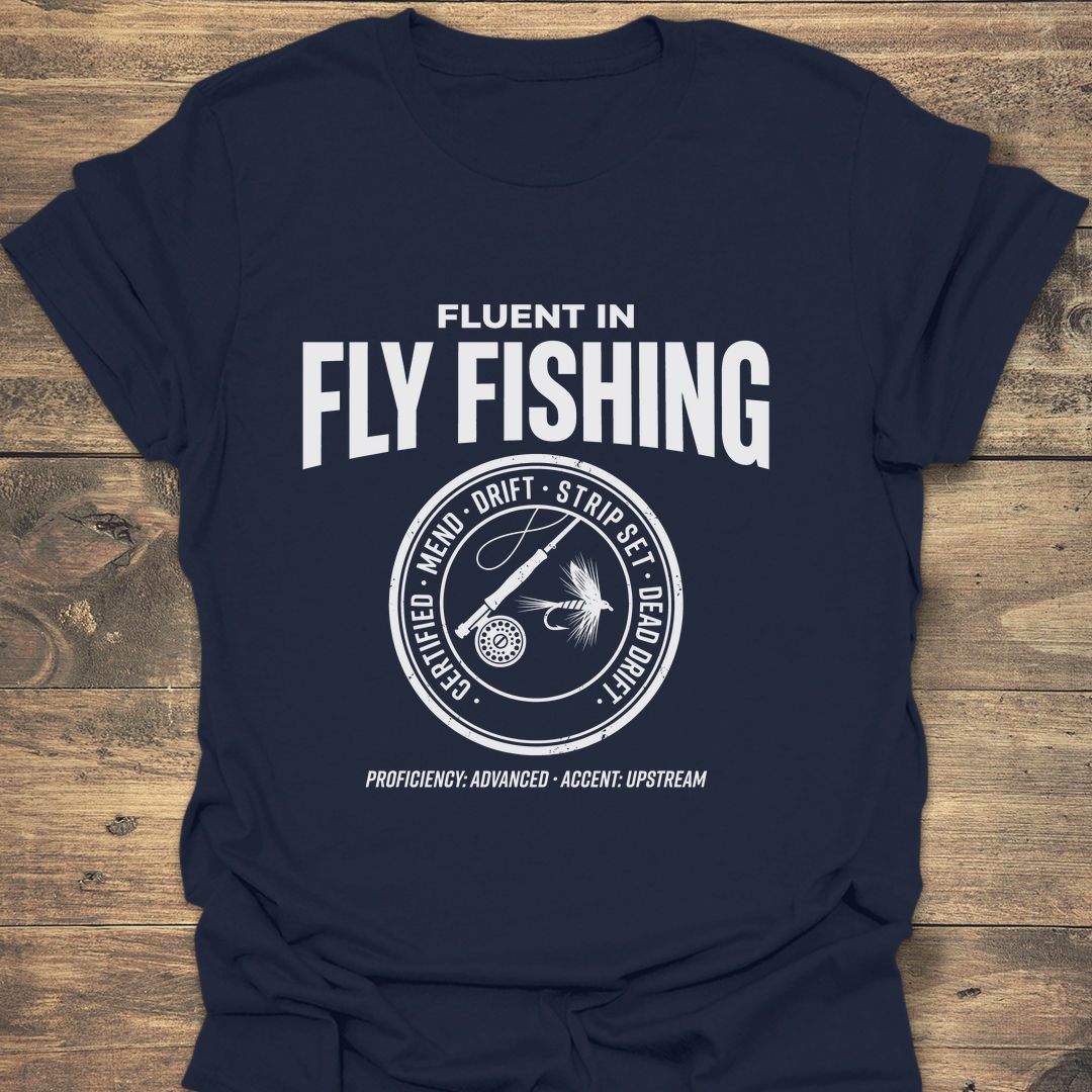 Fluent In Fly Fishing - Navy t-shirt