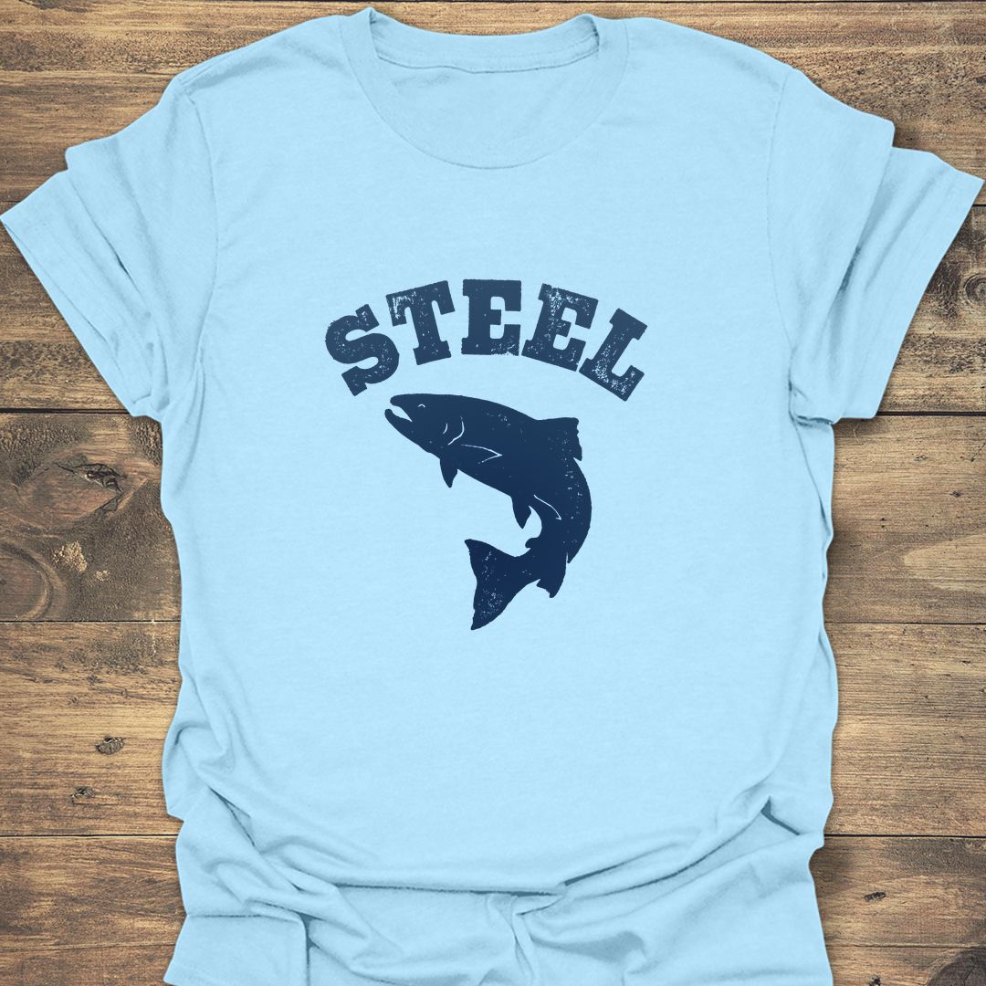 Steel Leaping Steelhead - Light Blue t-shirt