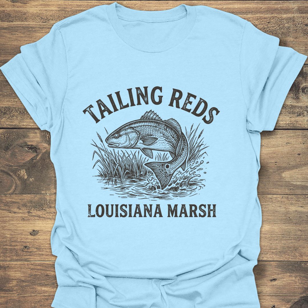 Tailing Reds Louisiana Marsh - Light Blue t-shirt