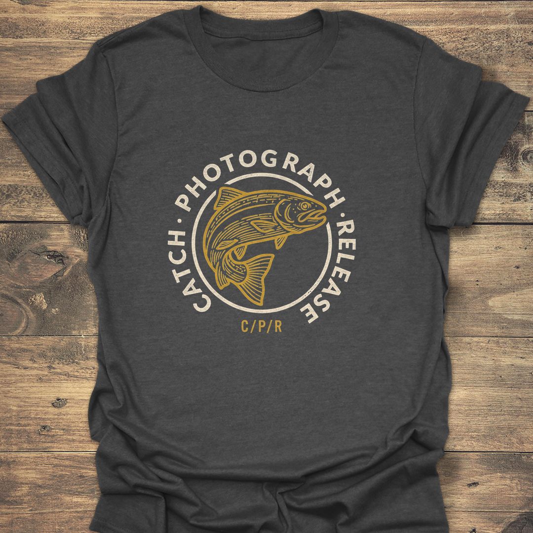 Catch Photograph Release Trout - Dark Heather t-shirt