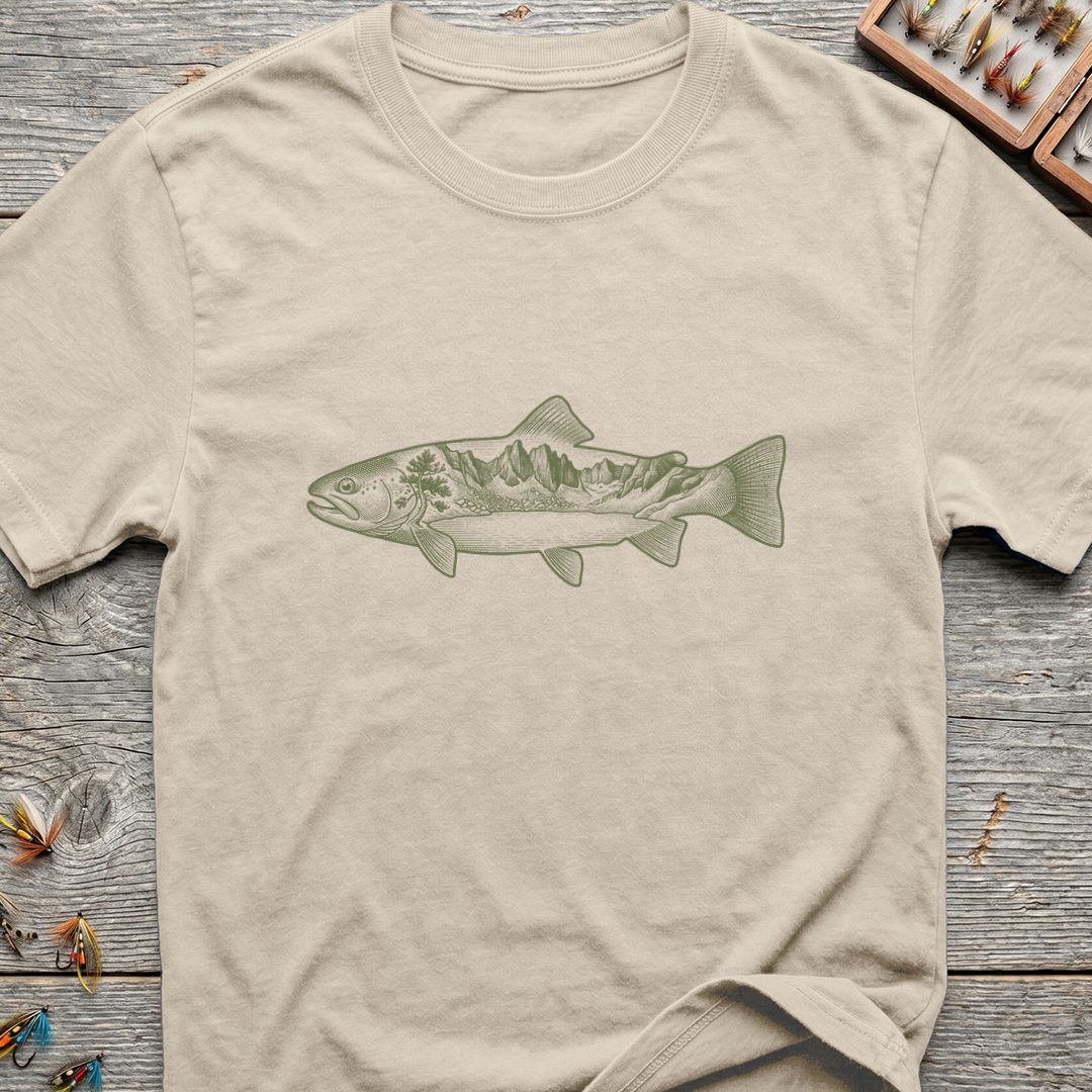 Mountain River Trout Scene - Natural t-shirt