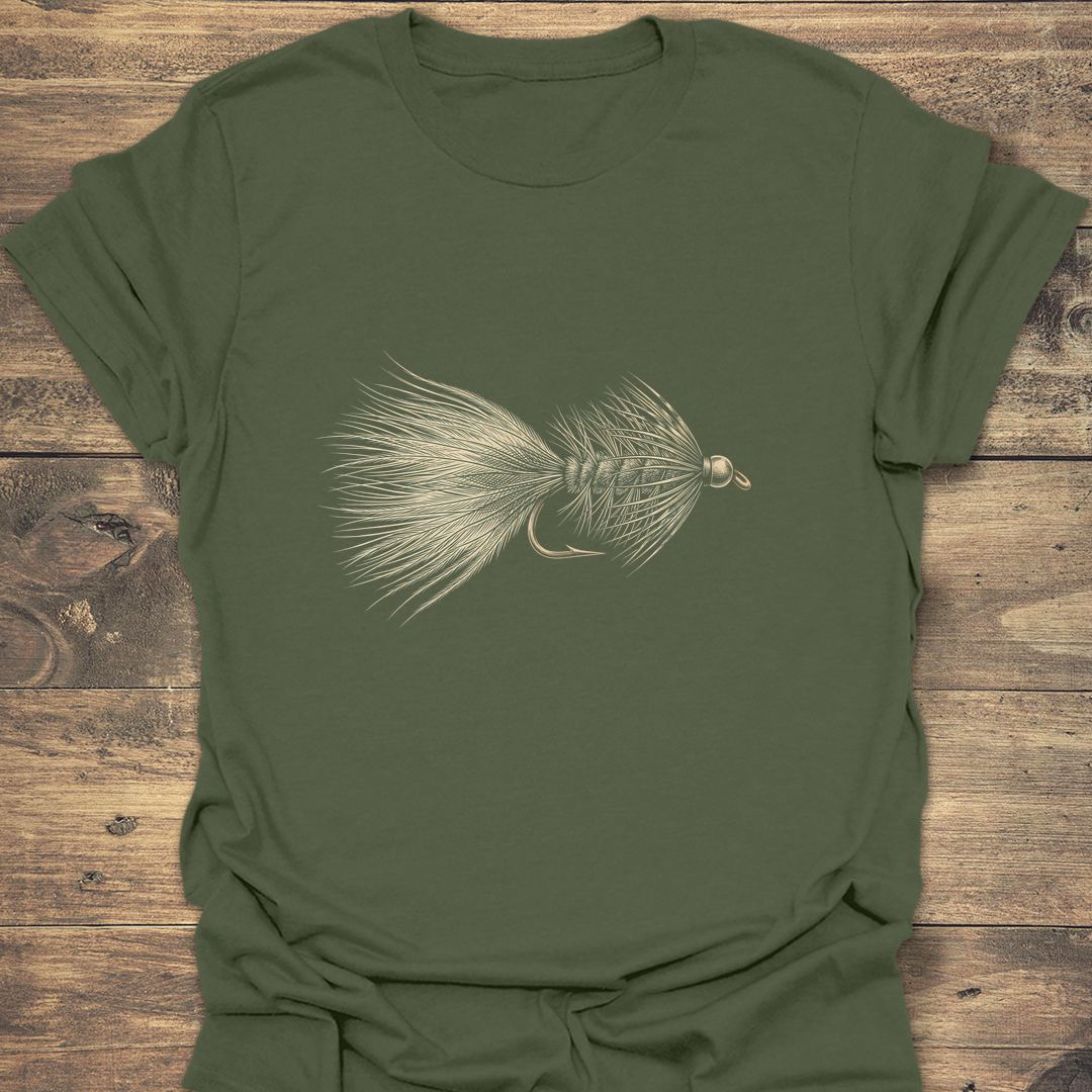 Woolly Bugger Streamer Fly Art - Military Green t-shirt