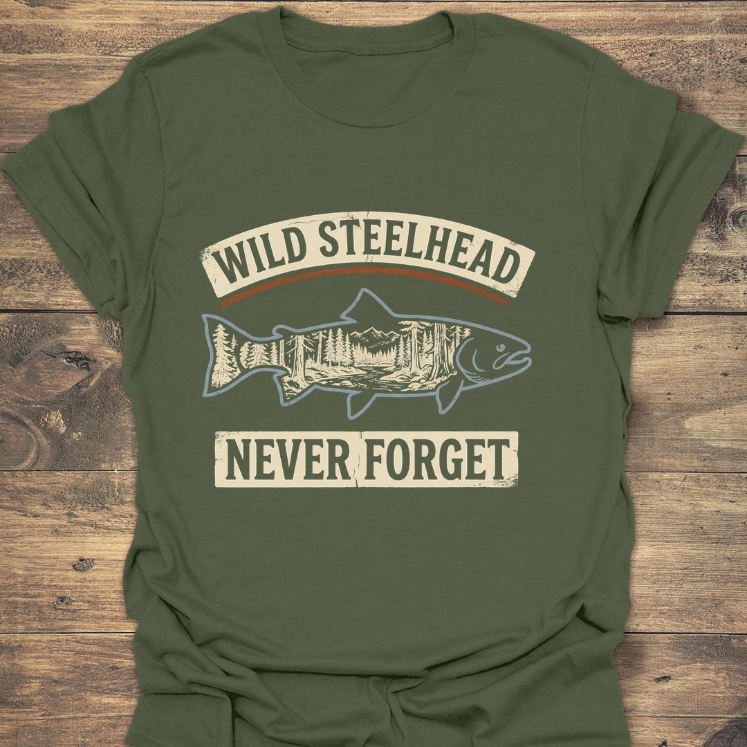 Wild Steelhead Never Forget - Military Green t-shirt