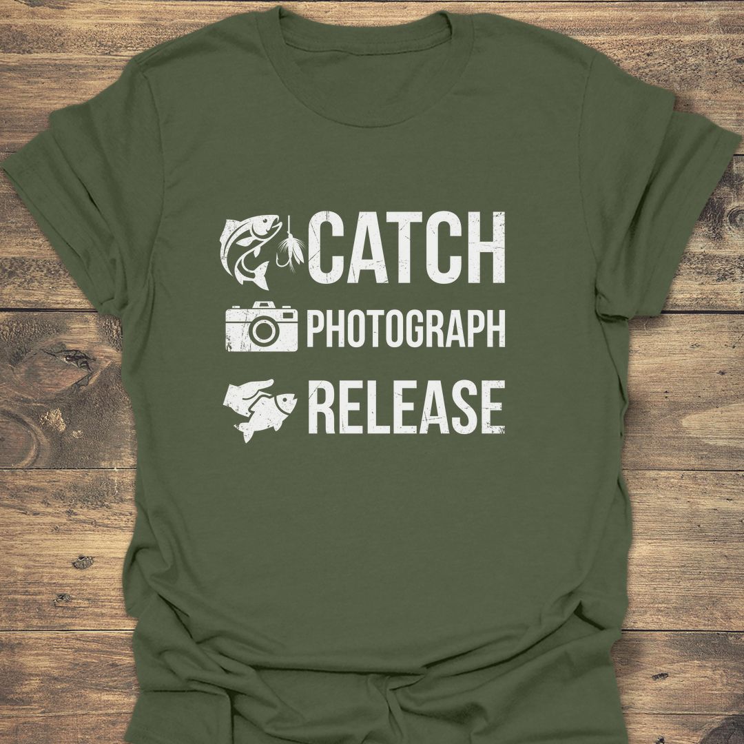 Catch Photograph Release - Military Green t-shirt